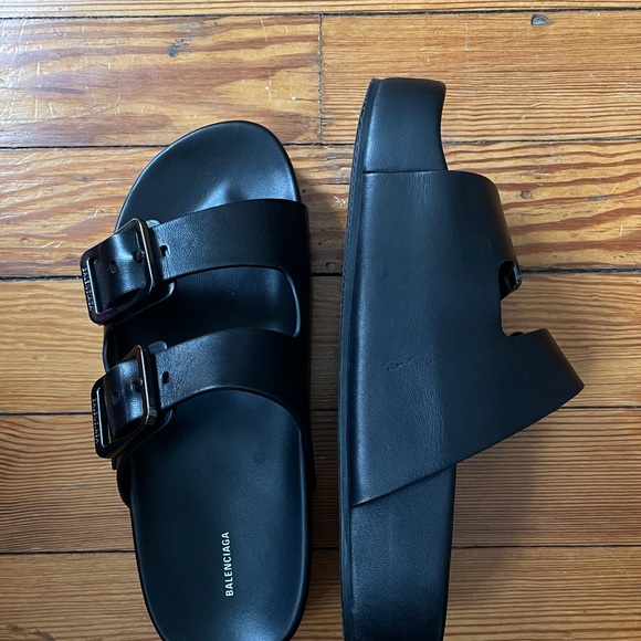 Balenciaga Black Double Buckle Slides - Picture 7 of 7